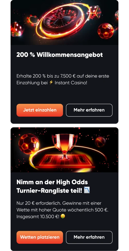 Instant Casino Bonusse und Aktionen